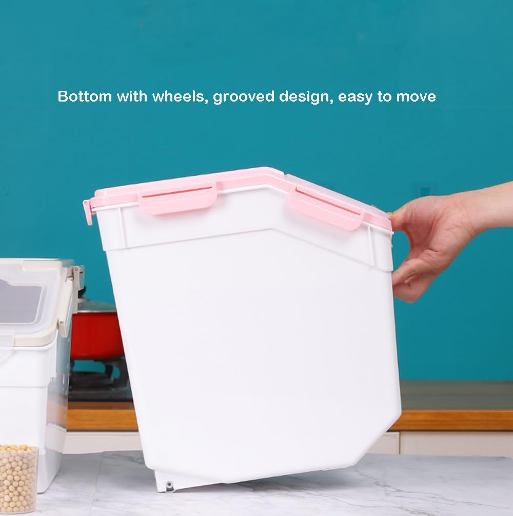 Large Flour Storage Container 25 lb, Airtight Food Storage Bins with Wheels & Locking Lid, BPA Free Rice Grain Organizer with Measuring Cup, Flour Bin for Kitchen Pantry (Blue)