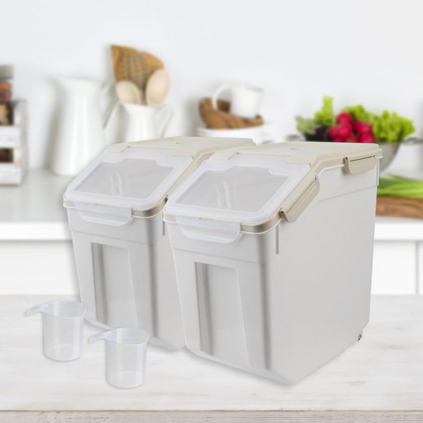 Large Flour Storage Container 25 lb, Airtight Food Storage Bins with Wheels & Locking Lid, BPA Free Rice Grain Organizer with Measuring Cup, Flour Bin for Kitchen Pantry (Blue)