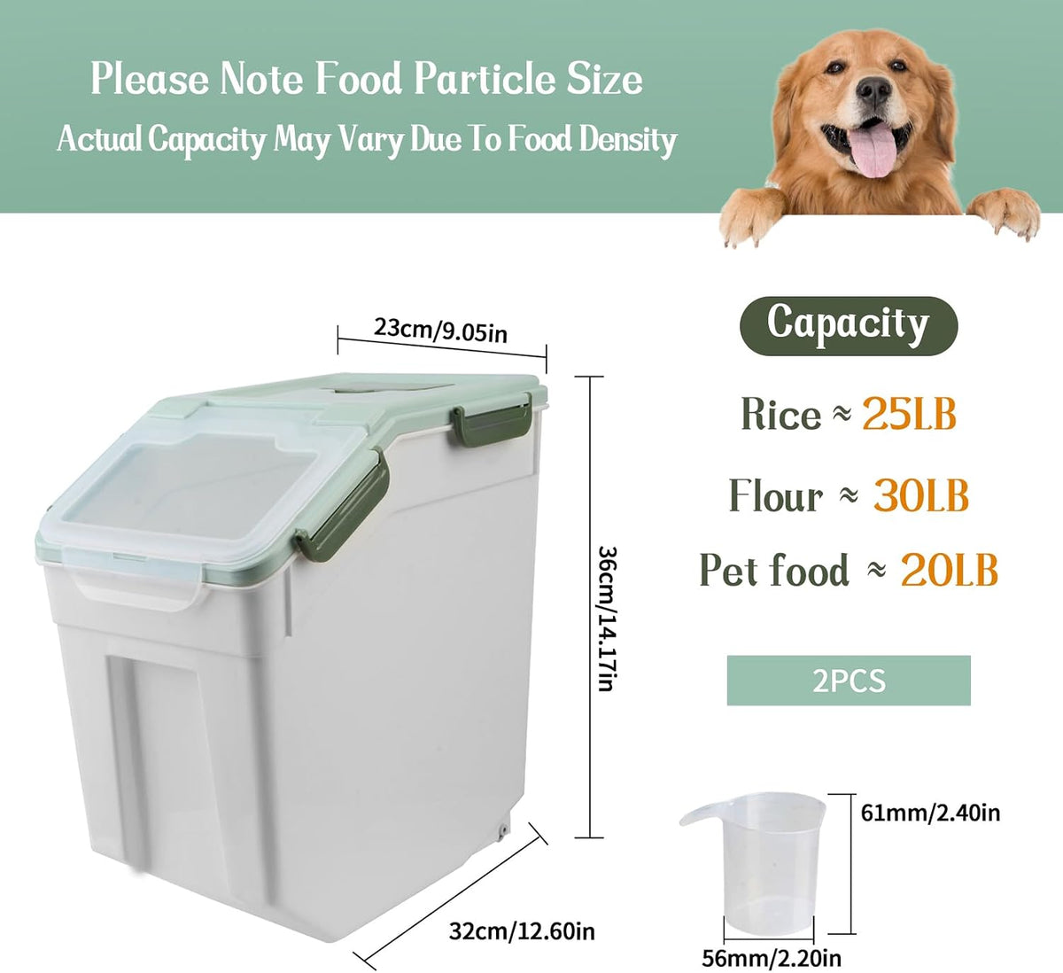 Large Flour Storage Container 25 lb, Airtight Food Storage Bins with Wheels & Locking Lid, BPA Free Rice Grain Organizer with Measuring Cup, Flour Bin for Kitchen Pantry (Blue)