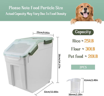 Large Flour Storage Container 25 lb, Airtight Food Storage Bins with Wheels & Locking Lid, BPA Free Rice Grain Organizer with Measuring Cup, Flour Bin for Kitchen Pantry (Blue)