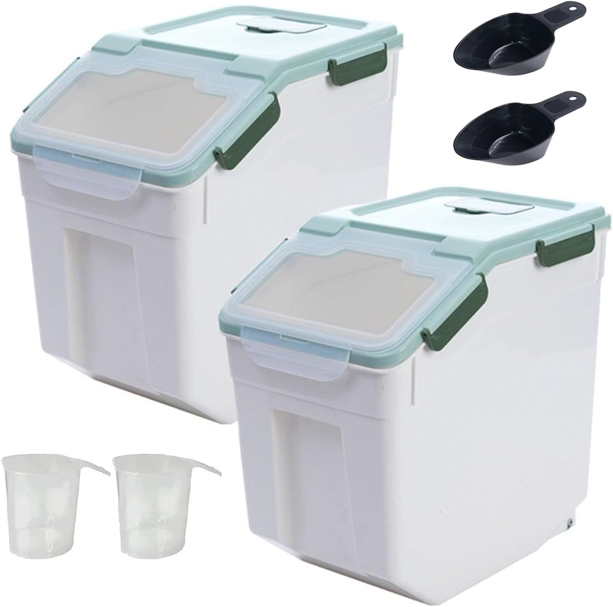 Large Flour Storage Container 25 lb, Airtight Food Storage Bins with Wheels & Locking Lid, BPA Free Rice Grain Organizer with Measuring Cup, Flour Bin for Kitchen Pantry (Blue)