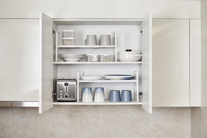 Cabinet Shelf Riser, Adjustable Cabinet Organizer, 10.3" Deep White