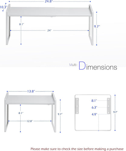 Cabinet Shelf Riser, Adjustable Cabinet Organizer, 10.3" Deep White
