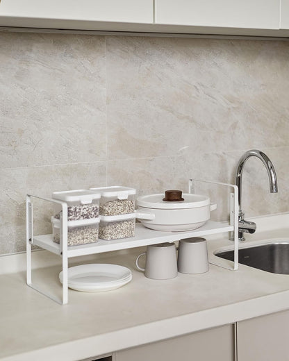 Cabinet Shelf Riser, Adjustable Cabinet Organizer, 10.3" Deep White