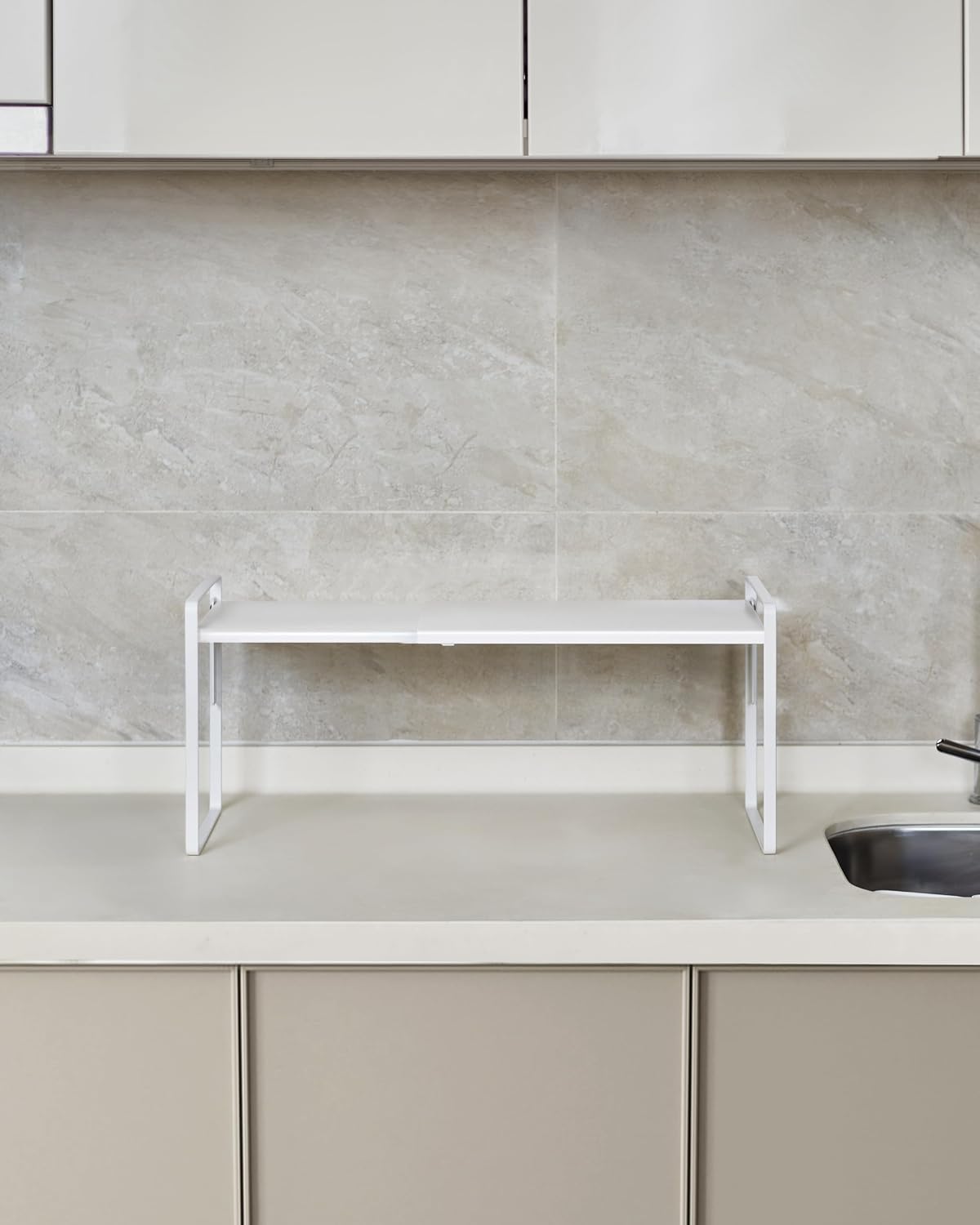 Cabinet Shelf Riser, Adjustable Cabinet Organizer, 10.3" Deep White