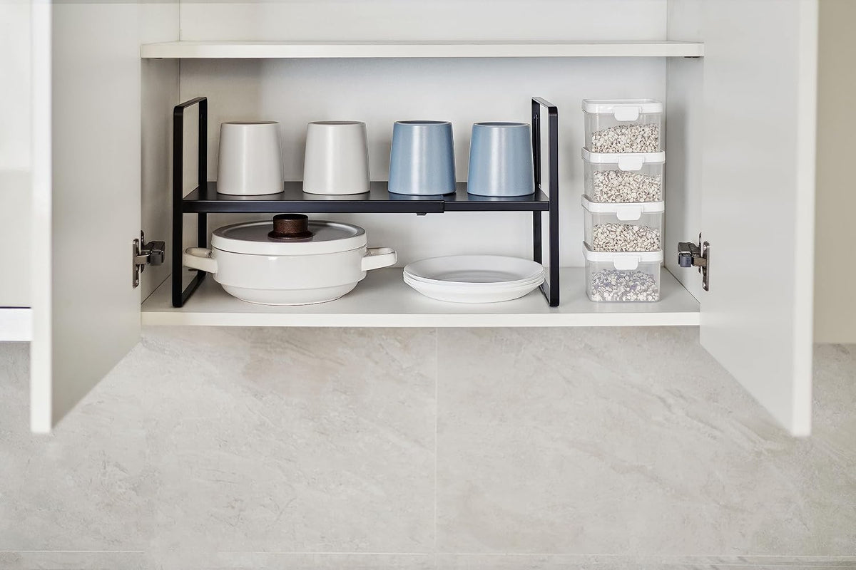 Cabinet Shelf Riser, Adjustable Cabinet Organizer, 10.3" Deep White