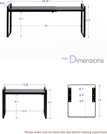 Cabinet Shelf Riser, Adjustable Cabinet Organizer, 10.3" Deep White