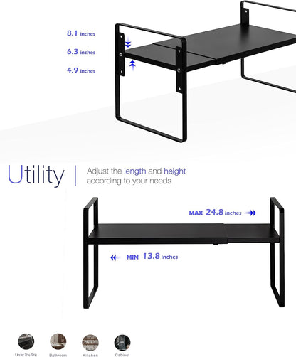 Cabinet Shelf Riser, Adjustable Cabinet Organizer, 10.3" Deep White