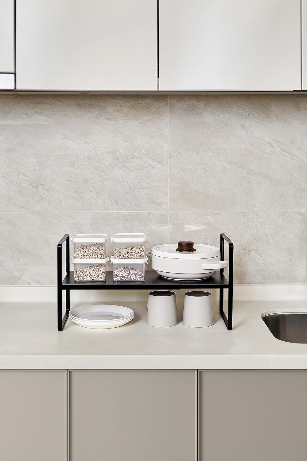 Cabinet Shelf Riser, Adjustable Cabinet Organizer, 10.3" Deep White