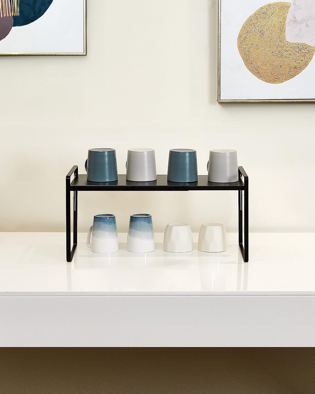 Cabinet Shelf Riser, Adjustable Cabinet Organizer, 10.3" Deep White
