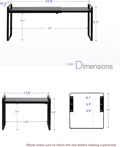 Cabinet Shelf Riser, Adjustable Cabinet Organizer, 10.3" Deep White