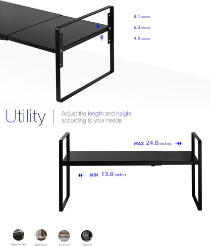 Cabinet Shelf Riser, Adjustable Cabinet Organizer, 10.3" Deep White