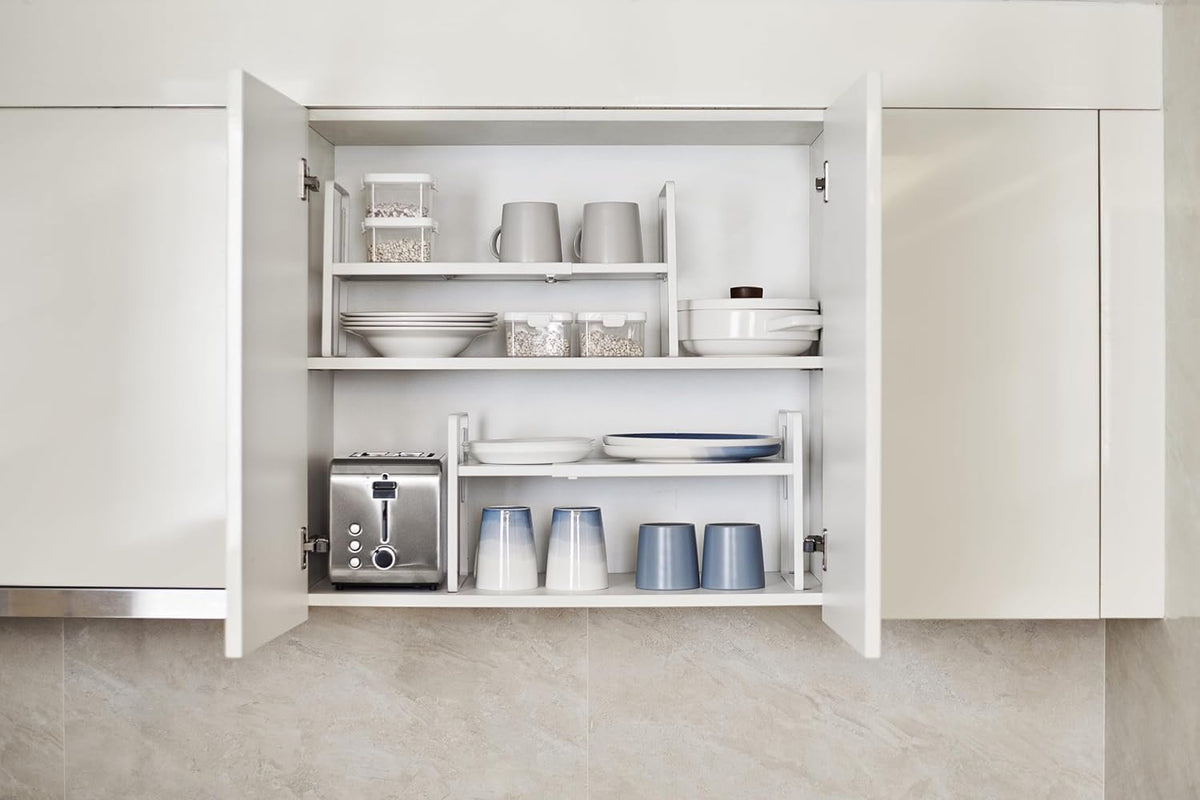 Cabinet Shelf Riser, Adjustable Cabinet Organizer, 10.3" Deep White