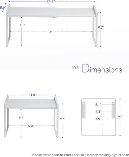 Cabinet Shelf Riser, Adjustable Cabinet Organizer, 10.3" Deep White