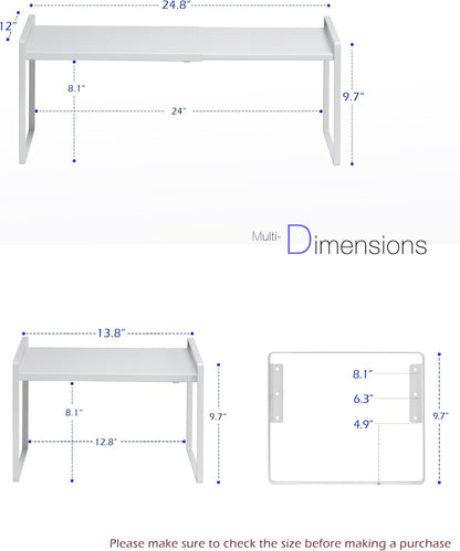 Cabinet Shelf Riser, Adjustable Cabinet Organizer, 10.3" Deep White