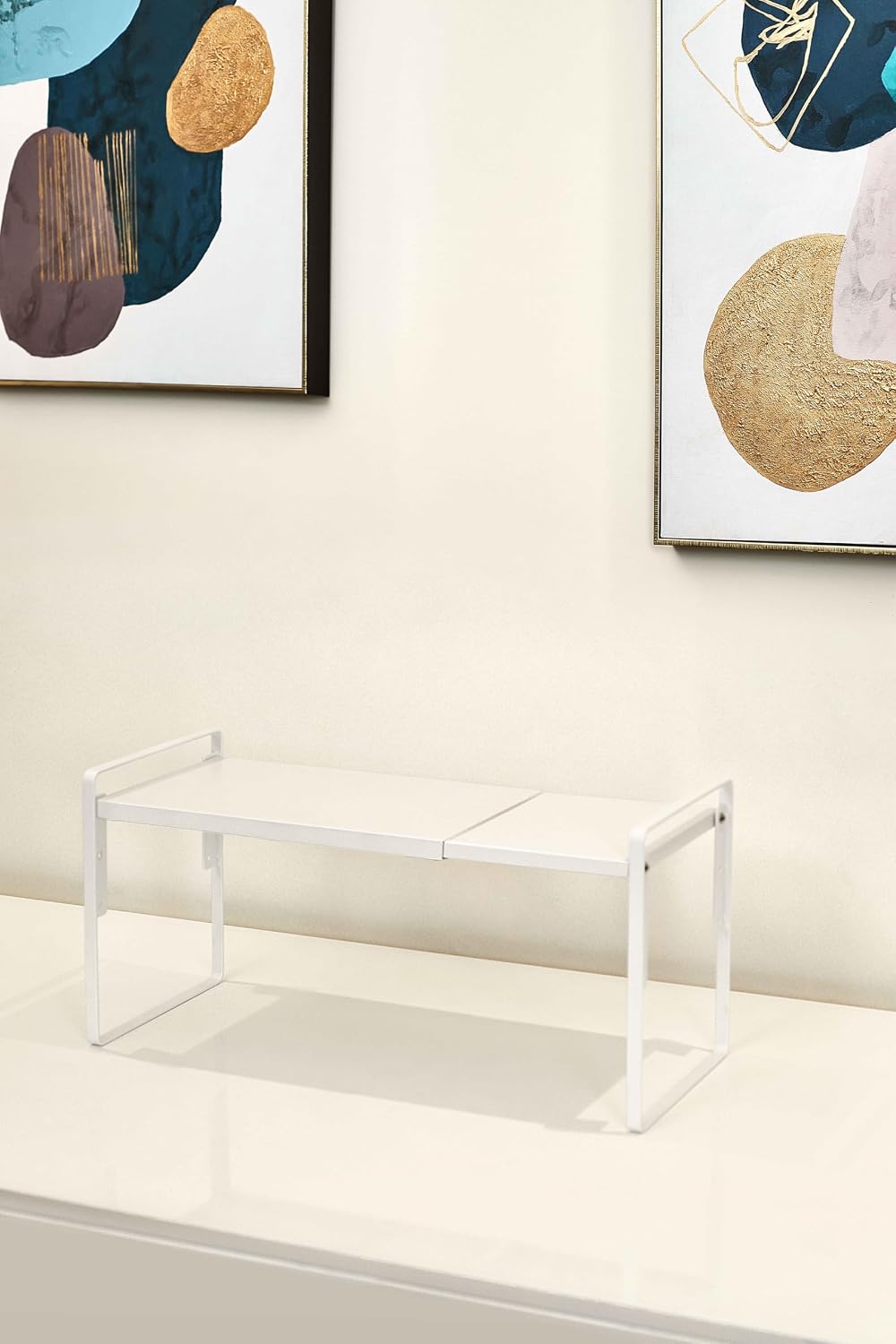 Cabinet Shelf Riser, Adjustable Cabinet Organizer, 10.3" Deep White