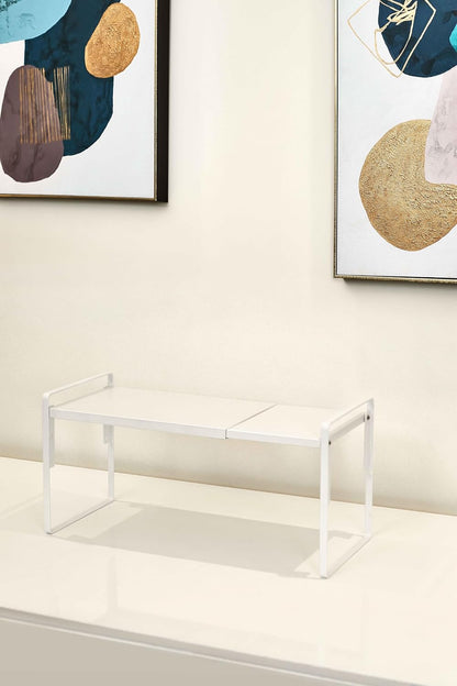 Cabinet Shelf Riser, Adjustable Cabinet Organizer, 10.3" Deep White