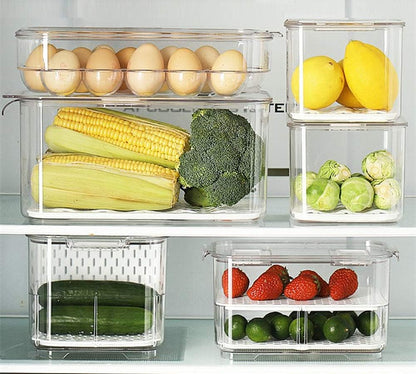 Vegetable Fruit Storage Containers, Refrigerator Storage Containers Fresh Produce Saver with Lids and Vents,Stackable Salad Lettuce Keeper for Refrigerator,BPA-free Stay Fresh Containers Bin