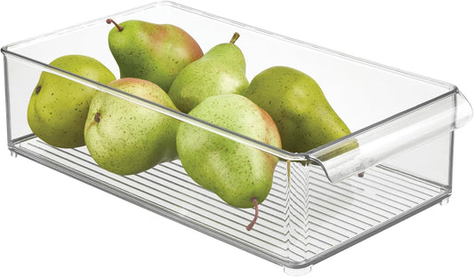 Stackable Fridge Storage Bin, Clear | Front Handle, Made in USA