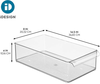 Stackable Fridge Storage Bin, Clear | Front Handle, Made in USA