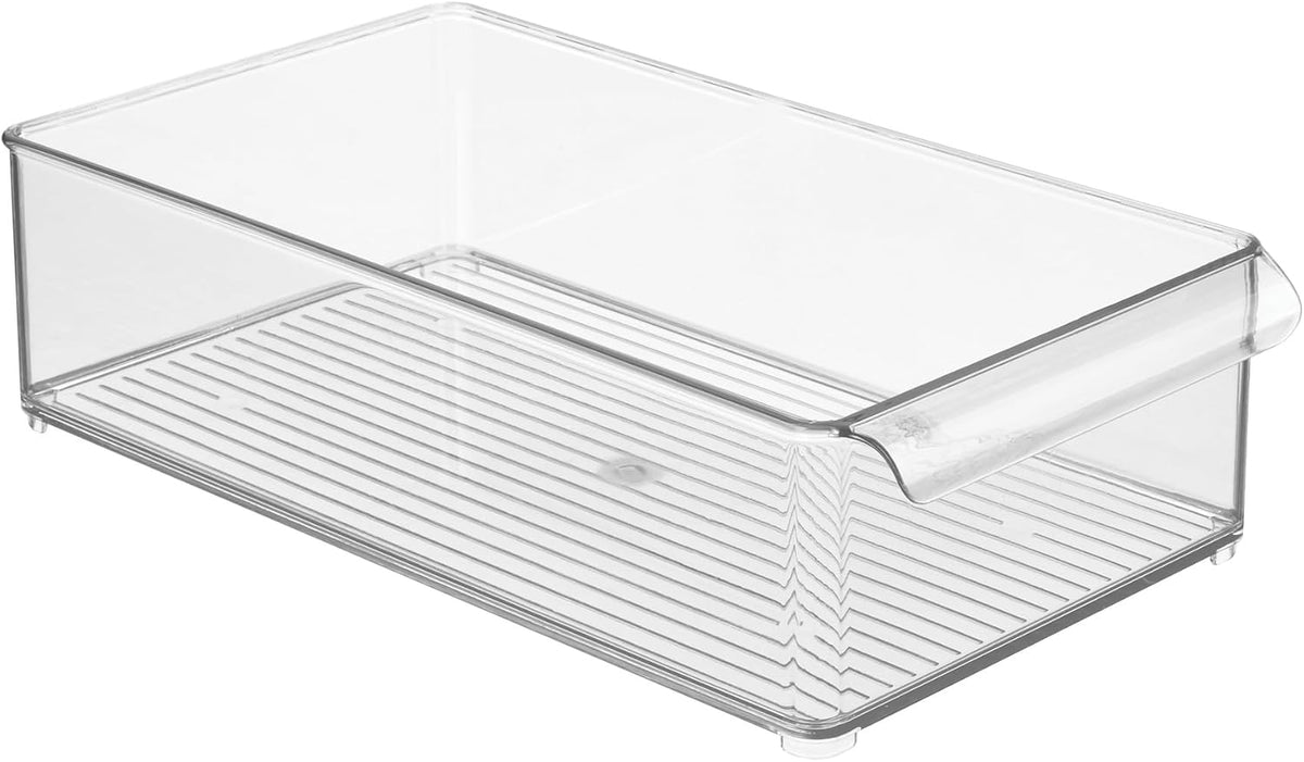 Stackable Fridge Storage Bin, Clear | Front Handle, Made in USA