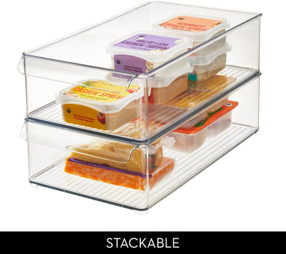 Stackable Fridge Storage Bin, Clear | Front Handle, Made in USA