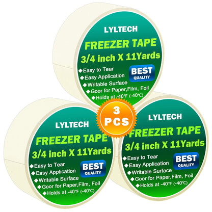 Crepe Paper Freezer Tape 3 Rolls x 3/4in x16yd | 48yd Total,1.5in Core,Low Temp Resistant,Writable,Easy Tear & Residue-Free for Freezer Cold Storage Labeling