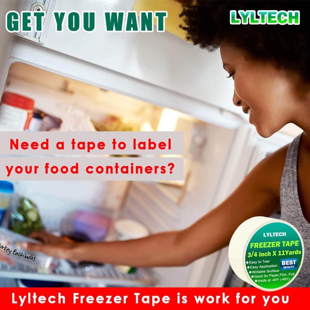 Crepe Paper Freezer Tape 3 Rolls x 3/4in x16yd | 48yd Total,1.5in Core,Low Temp Resistant,Writable,Easy Tear & Residue-Free for Freezer Cold Storage Labeling