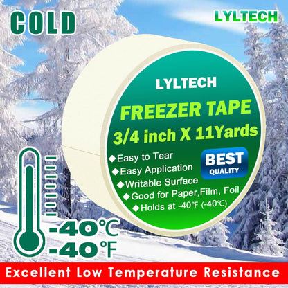 Crepe Paper Freezer Tape 3 Rolls x 3/4in x16yd | 48yd Total,1.5in Core,Low Temp Resistant,Writable,Easy Tear & Residue-Free for Freezer Cold Storage Labeling