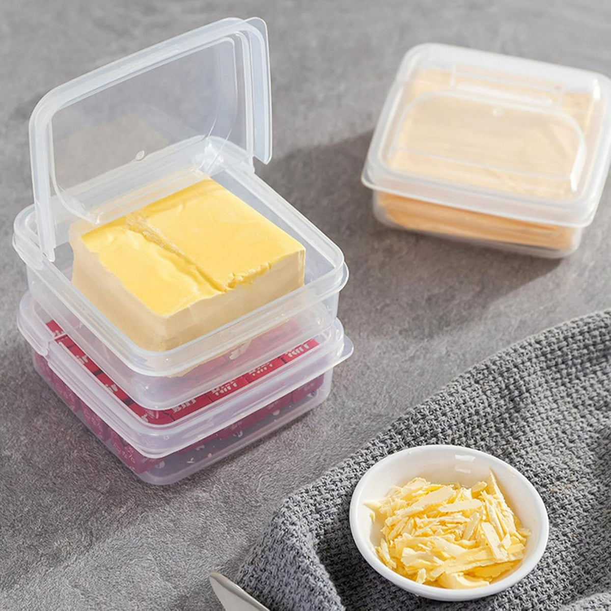 2Pack Sliced Cheese Container for Fridge, Flip Lid Clear Butter Block Cheese Slice Storage Box, Keeps Cheeses Fresh Longer and Delicious, Refrigerator Organizer for Food Grated Cheese-Singles