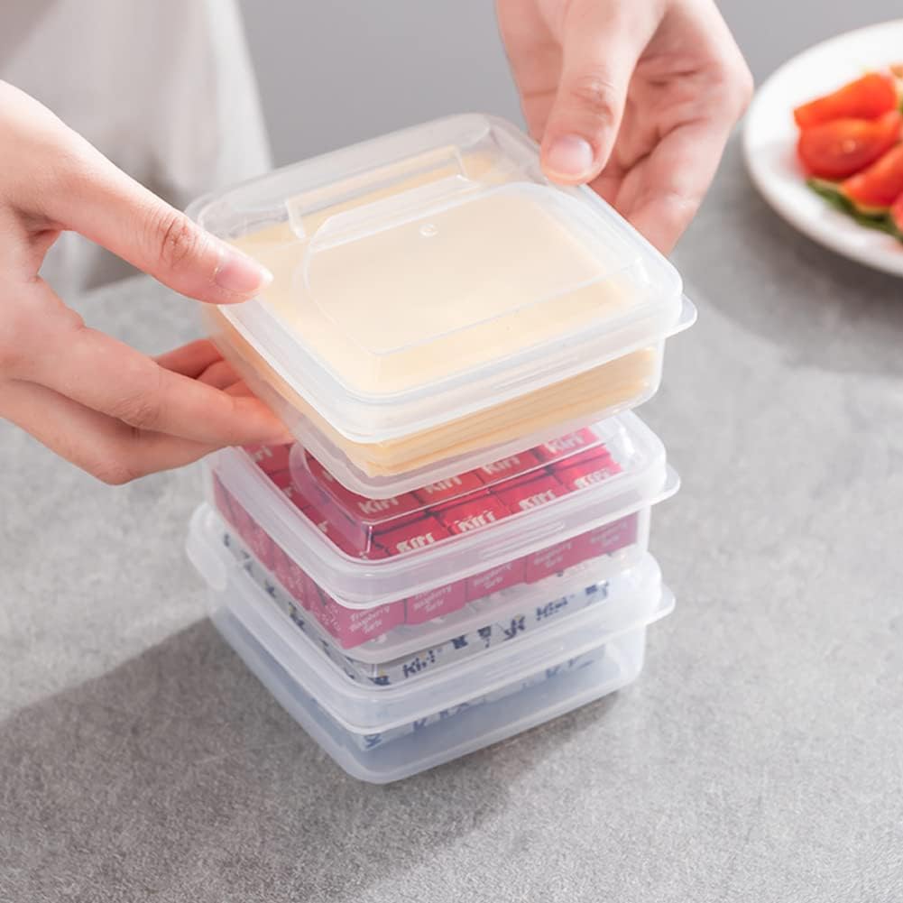 2Pack Sliced Cheese Container for Fridge, Flip Lid Clear Butter Block Cheese Slice Storage Box, Keeps Cheeses Fresh Longer and Delicious, Refrigerator Organizer for Food Grated Cheese-Singles