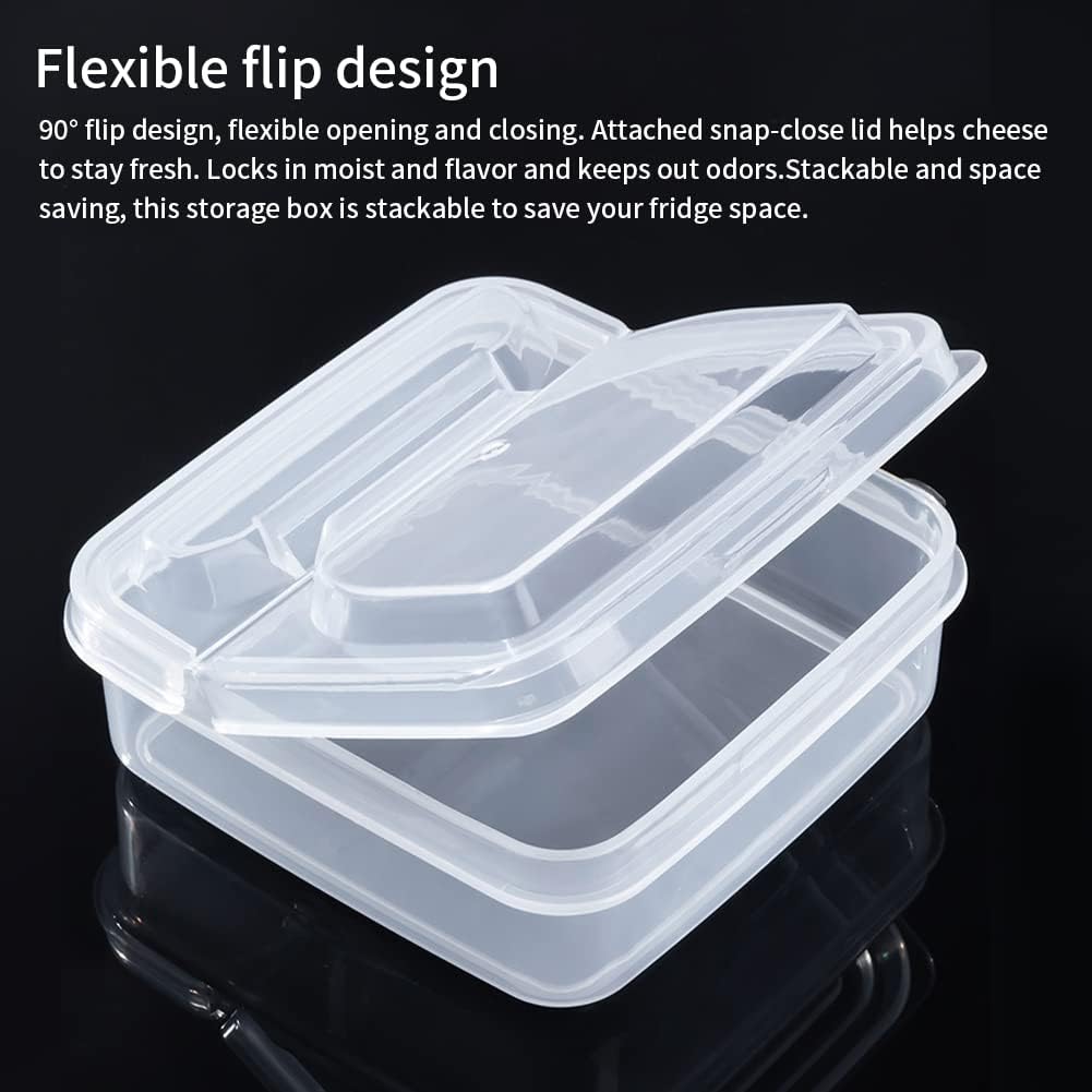 2Pack Sliced Cheese Container for Fridge, Flip Lid Clear Butter Block Cheese Slice Storage Box, Keeps Cheeses Fresh Longer and Delicious, Refrigerator Organizer for Food Grated Cheese-Singles
