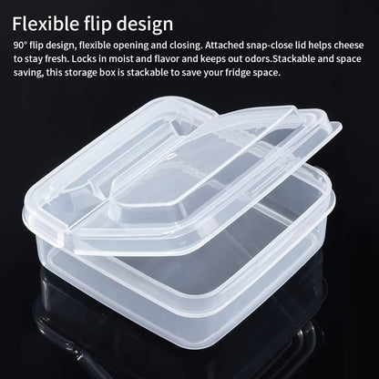 2Pack Sliced Cheese Container for Fridge, Flip Lid Clear Butter Block Cheese Slice Storage Box, Keeps Cheeses Fresh Longer and Delicious, Refrigerator Organizer for Food Grated Cheese-Singles