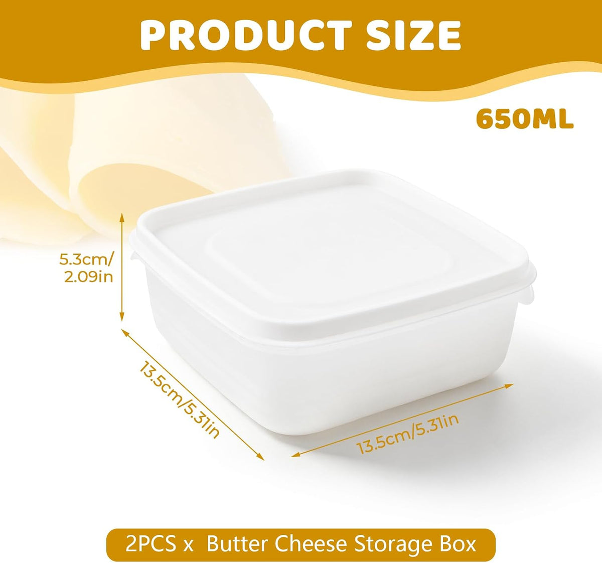 2Pack Sliced Cheese Container for Fridge, Flip Lid Clear Butter Block Cheese Slice Storage Box, Keeps Cheeses Fresh Longer and Delicious, Refrigerator Organizer for Food Grated Cheese-Singles