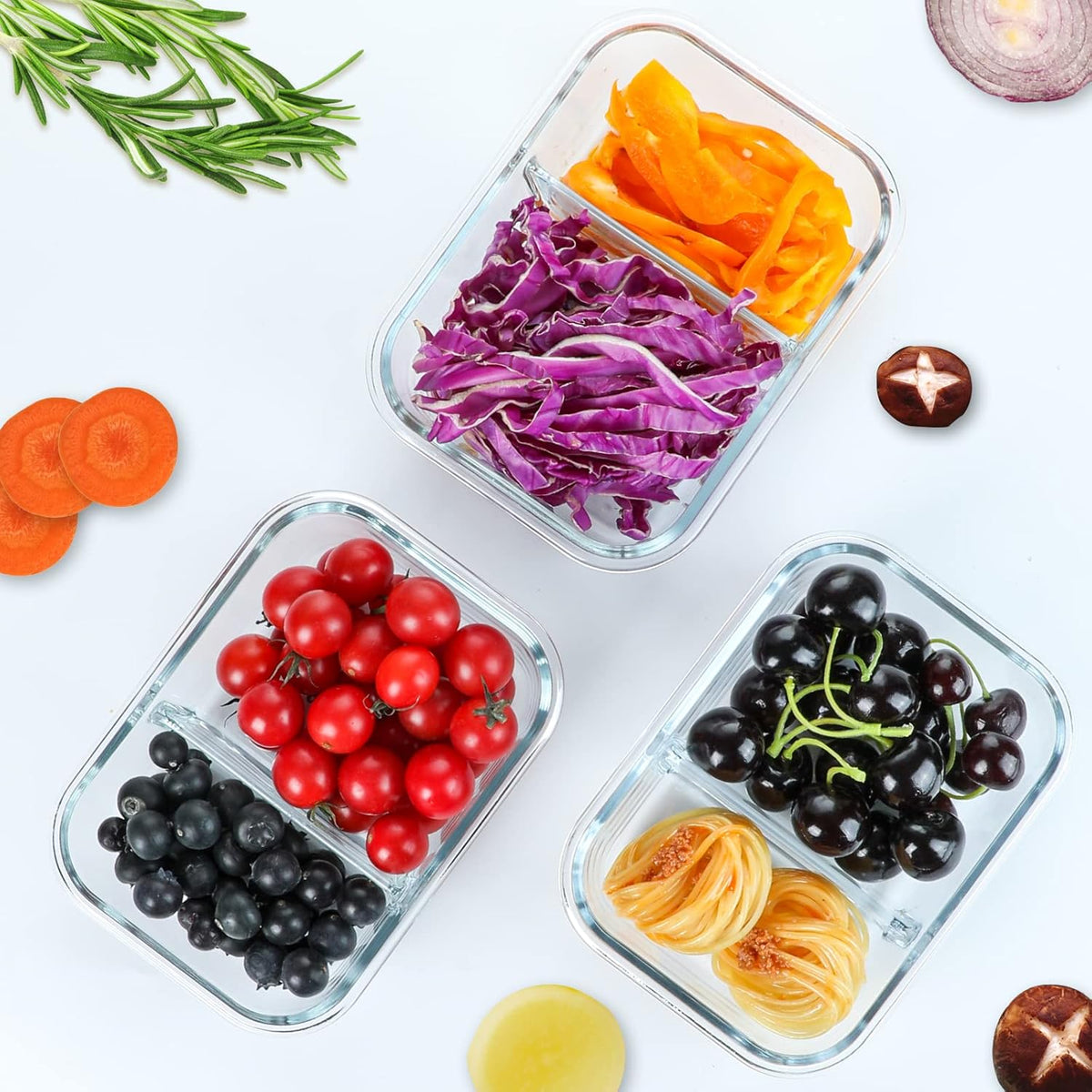 5 Pack,36 oz, 2 Compartments Glass Meal Prep Containers with Lids