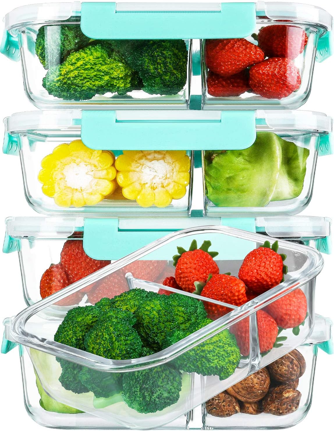 5 Pack,36 oz, 2 Compartments Glass Meal Prep Containers with Lids
