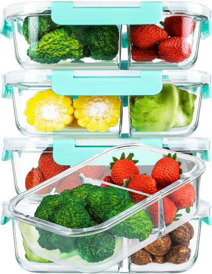 5 Pack,36 oz, 2 Compartments Glass Meal Prep Containers with Lids