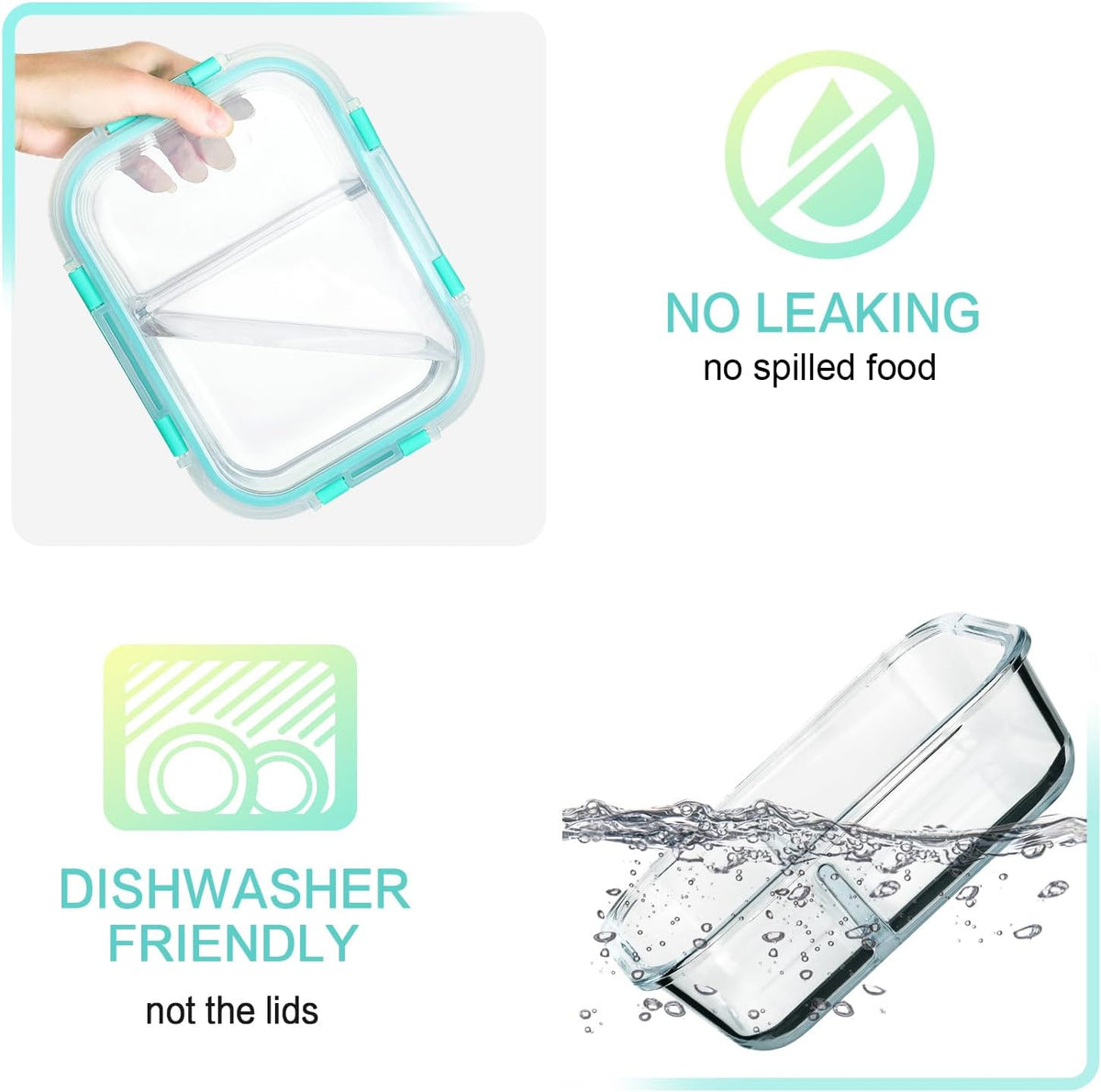 5 Pack,36 oz, 2 Compartments Glass Meal Prep Containers with Lids