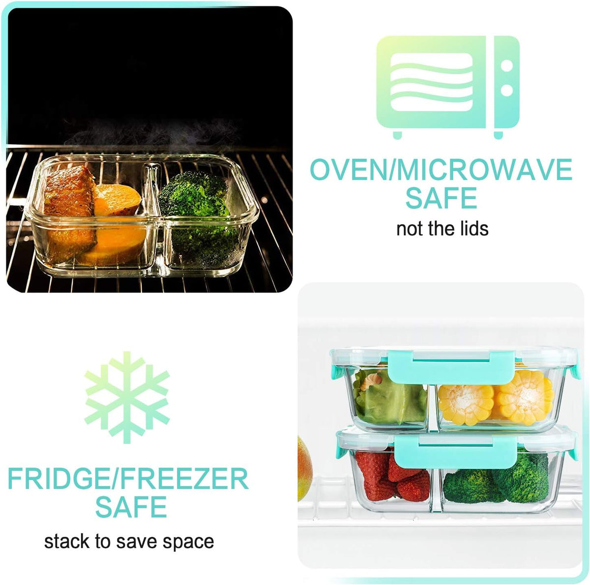 5 Pack,36 oz, 2 Compartments Glass Meal Prep Containers with Lids