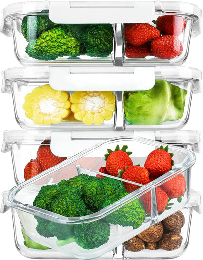5 Pack,36 oz, 2 Compartments Glass Meal Prep Containers with Lids