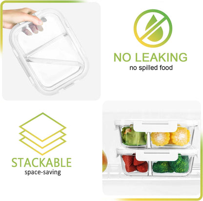 5 Pack,36 oz, 2 Compartments Glass Meal Prep Containers with Lids