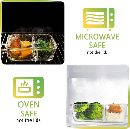 5 Pack,36 oz, 2 Compartments Glass Meal Prep Containers with Lids