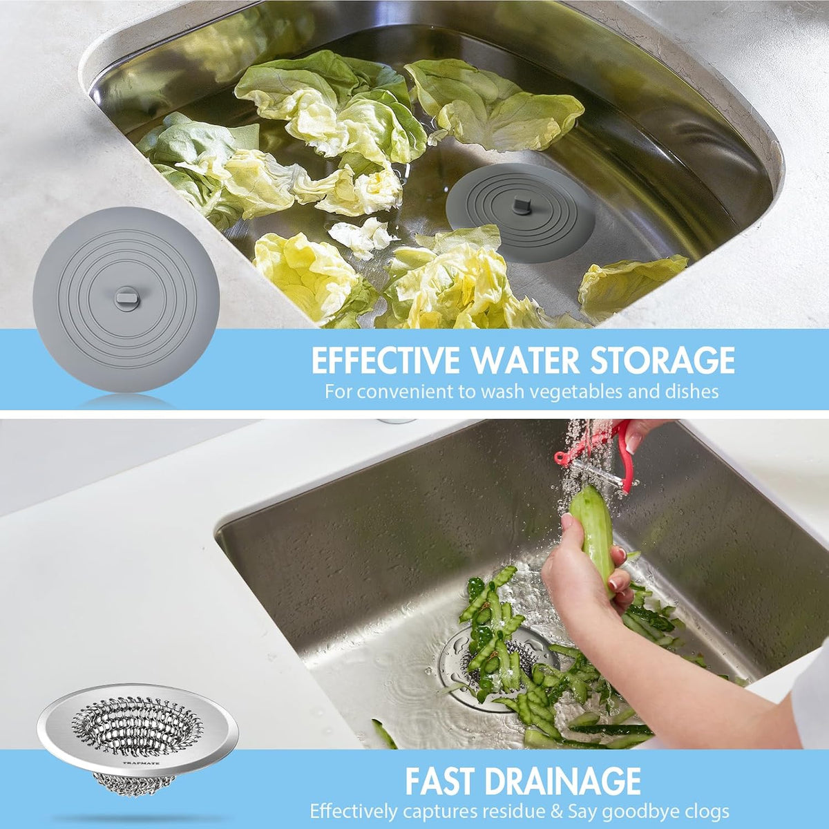 Reversible Kitchen Sink Drain Strainer Basket, Fits Sink & Garbage Disposal