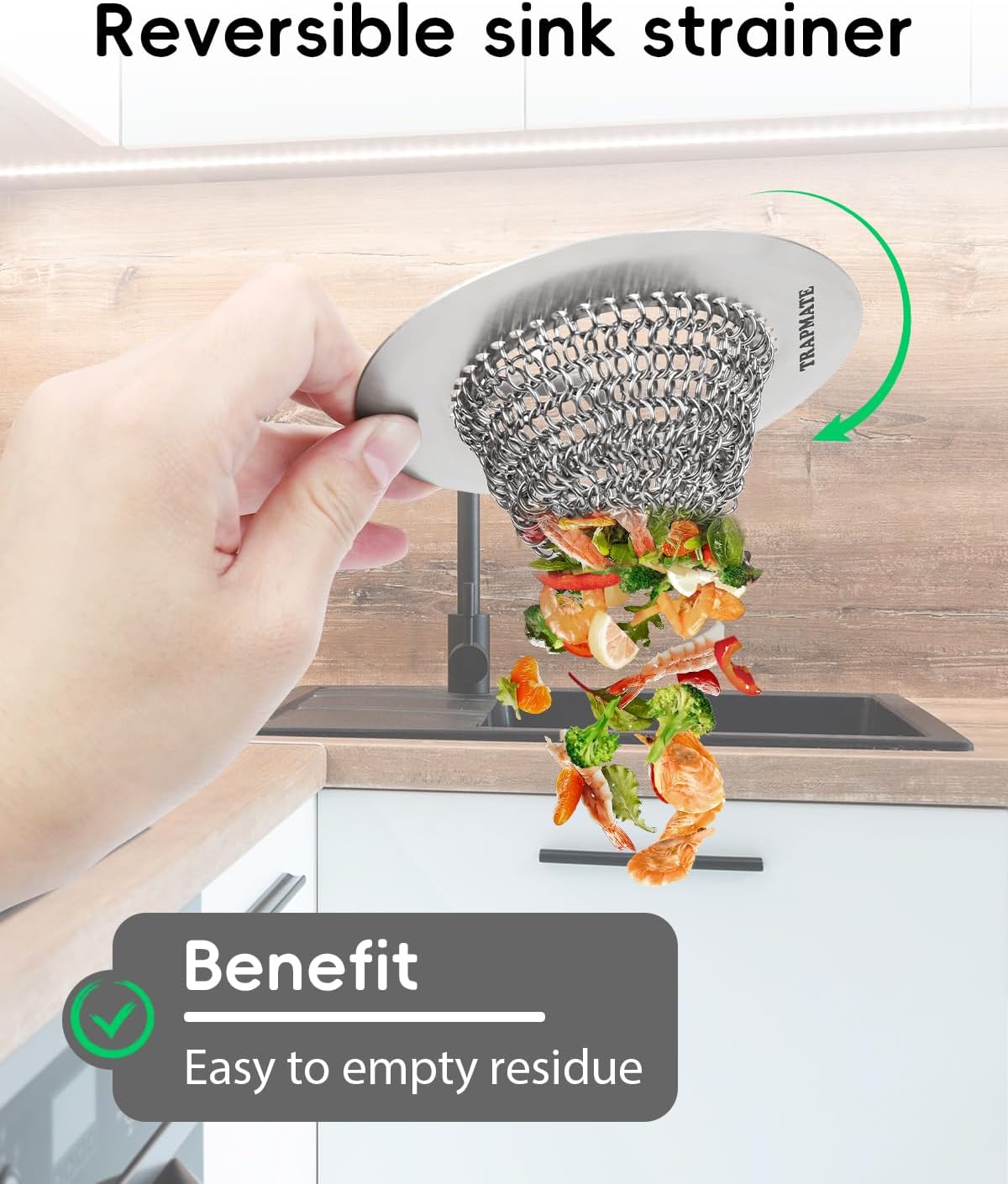 Reversible Kitchen Sink Drain Strainer Basket, Fits Sink & Garbage Disposal