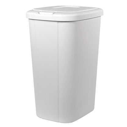 13.3 Gallon White Kitchen Trash Can, Push Button Touch Top Plastic Bin