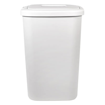 13.3 Gallon White Kitchen Trash Can, Push Button Touch Top Plastic Bin
