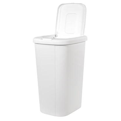13.3 Gallon White Kitchen Trash Can, Push Button Touch Top Plastic Bin
