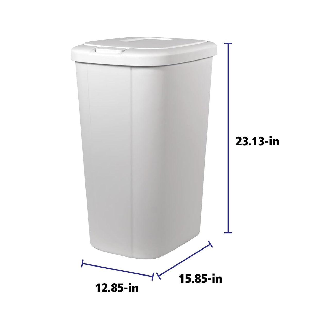 13.3 Gallon White Kitchen Trash Can, Push Button Touch Top Plastic Bin