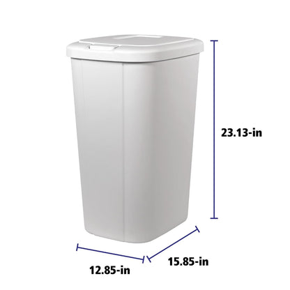 13.3 Gallon White Kitchen Trash Can, Push Button Touch Top Plastic Bin