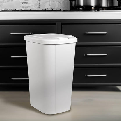 13.3 Gallon White Kitchen Trash Can, Push Button Touch Top Plastic Bin